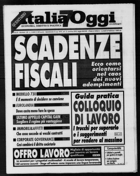 Italia oggi : quotidiano di economia finanza e politica